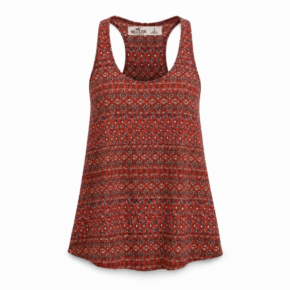 Hollister Tank Top Size S Red Boho Geometric Racerback Sleeveless